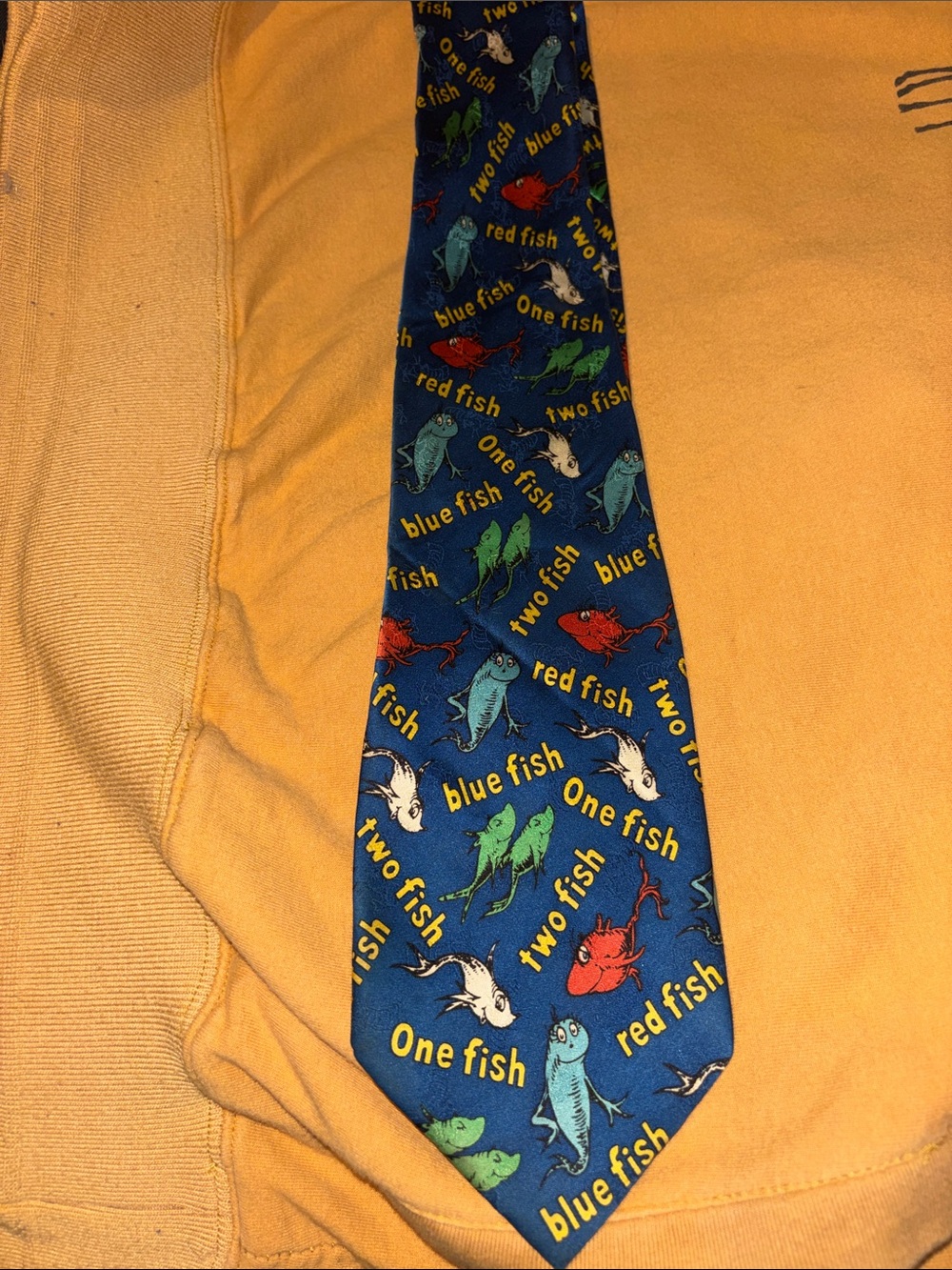 Dr. Seuss Blue Novelty Fish Tie with Red, Green, White Accents